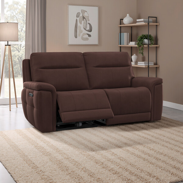 Chestnut Leather Sofas - 3 Seater Electric Recliner Sofa - Dalton Range - Oak Furnitureland