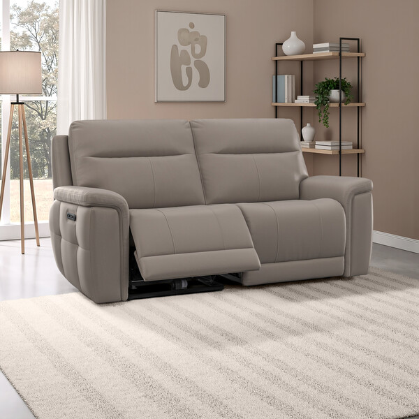 Oyster Leather Sofas - 3 Seater Electric Recliner Sofa - Dalton Range - Oak Furnitureland