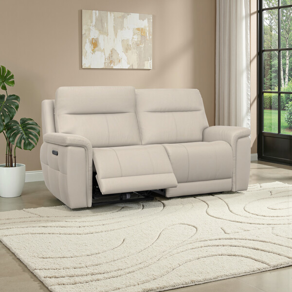 Bella Barley White Fabric Sofas - 3 Seater Electric Recliner Sofa with Power Headrests - Dalton Range - Oak Furnitureland