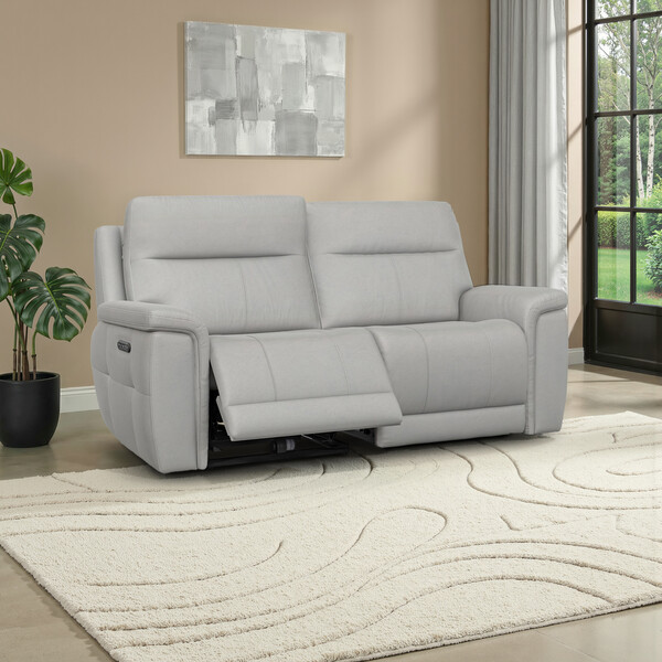 Bella Lead Grey Fabric Sofas - 3 Seater Electric Recliner Sofa with Power Headrests - Dalton Range - Oak Furnitureland