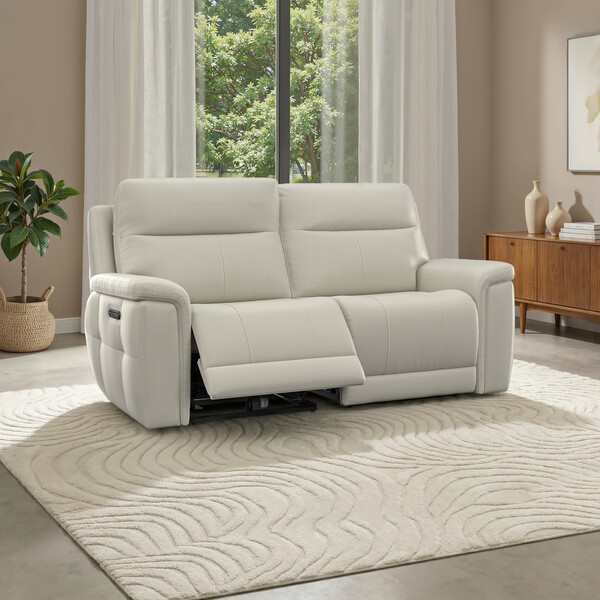Bone China Leather Sofas - 3 Seater Electric Recliner Sofa with Power Headrests - Dalton Range - Oak Furnitureland