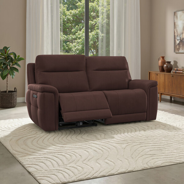 Chestnut Leather Sofas - 3 Seater Electric Recliner Sofa with Power Headrests - Dalton Range - Oak Furnitureland