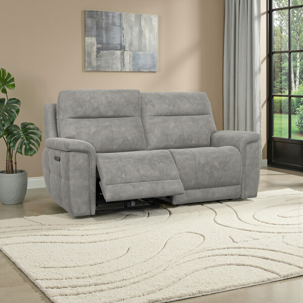 Dexter Stone Fabric Sofas - 3 Seater Electric Recliner Sofa with Power Headrests - Dalton Range - Oak Furnitureland