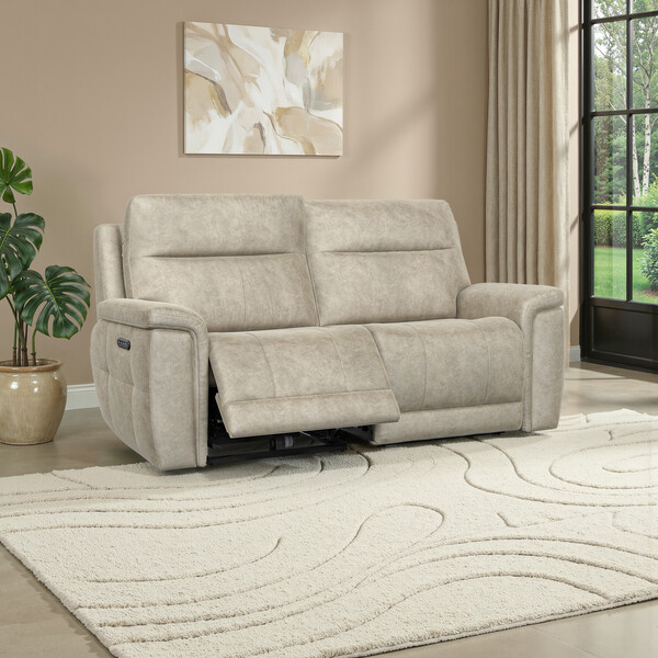 Marble Cream Fabric Sofas - 3 Seater Electric Recliner Sofa with Power Headrests - Dalton Range - Oak Furnitureland
