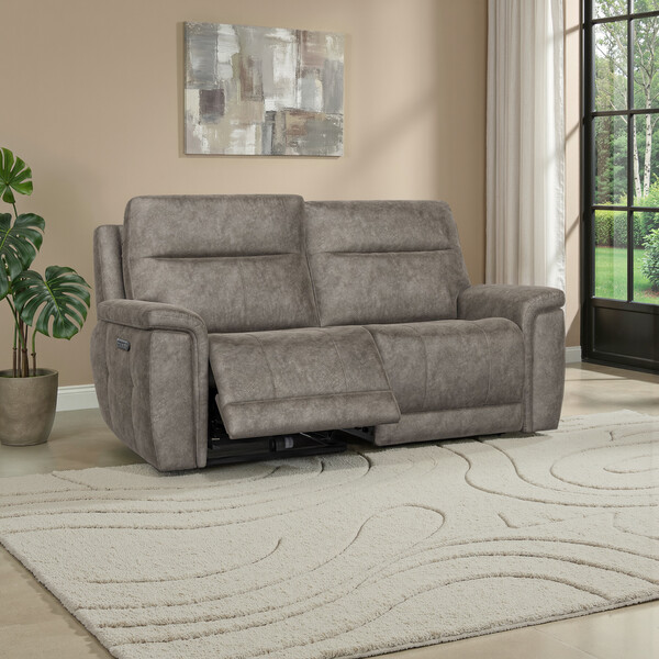 Marble Mink Fabric Sofas - 3 Seater Electric Recliner Sofa with Power Headrests - Dalton Range - Oak Furnitureland