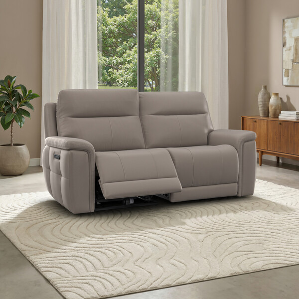Oyster Leather Sofas - 3 Seater Electric Recliner Sofa with Power Headrests - Dalton Range - Oak Furnitureland