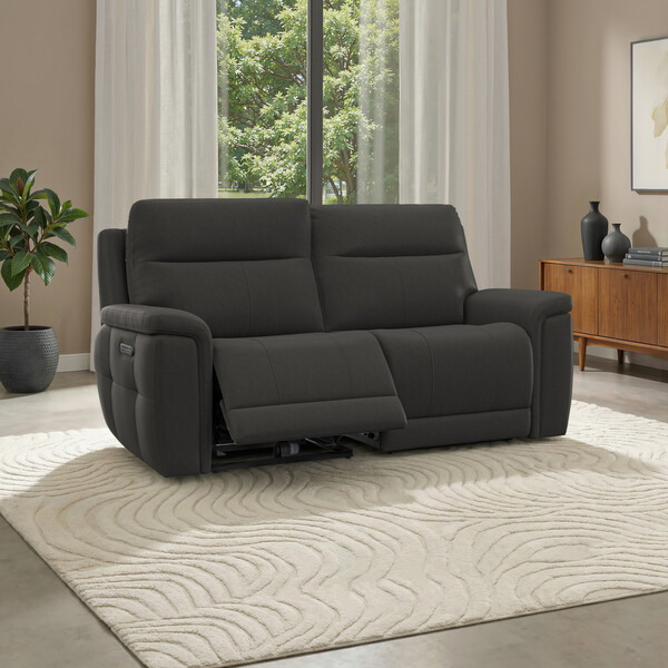 Storm Leather Sofas - 3 Seater Electric Recliner Sofa with Power Headrests - Dalton Range - Oak Furnitureland