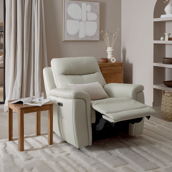 Bone China Leather Sofas - Electric Recliner Armchair with Power Headrest - Dalton Range - Oak Furnitureland
