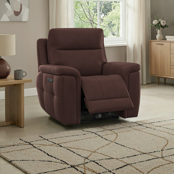 Chestnut Leather Sofas - Electric Recliner Armchair with Power Headrest - Dalton Range - Oak Furnitureland