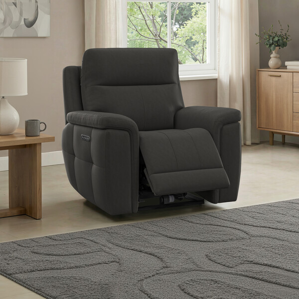 Storm Leather Sofas - Electric Recliner Armchair with Power Headrest - Dalton Range - Oak Furnitureland
