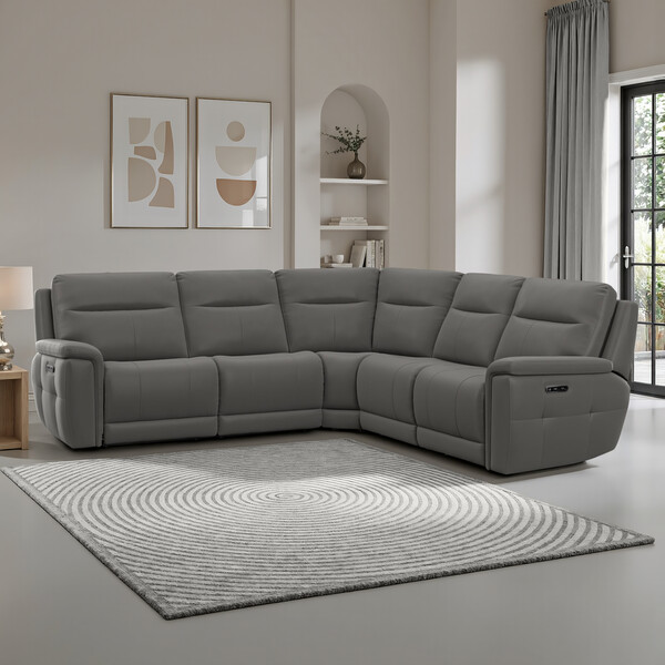 Elephant Grey Leather Sofas - Large Corner Recliner - Dalton Range - Oak Furnitureland