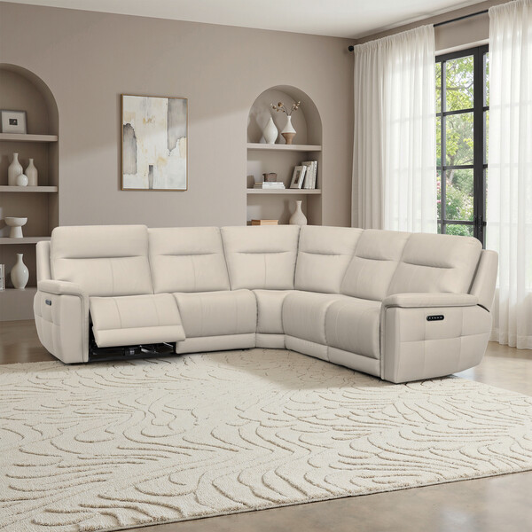 Bella Barley White Fabric Sofas - Large Corner Recliner with Power Headrests - Dalton Range - Oak Furnitureland
