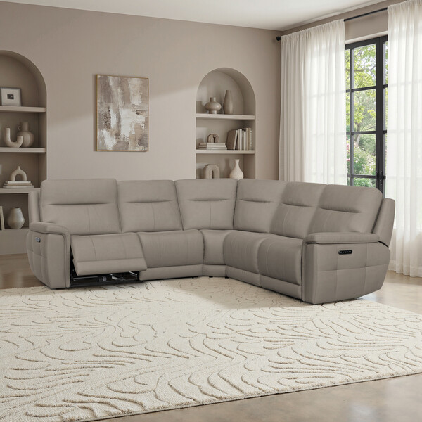 Bella Latte Fabric Sofas - Large Corner Recliner with Power Headrests - Dalton Range - Oak Furnitureland