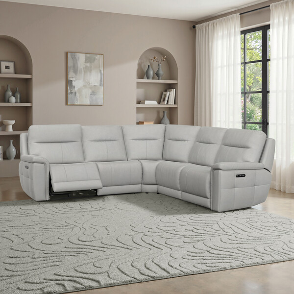 Bella Lead Grey Fabric Sofas - Large Corner Recliner with Power Headrests - Dalton Range - Oak Furnitureland