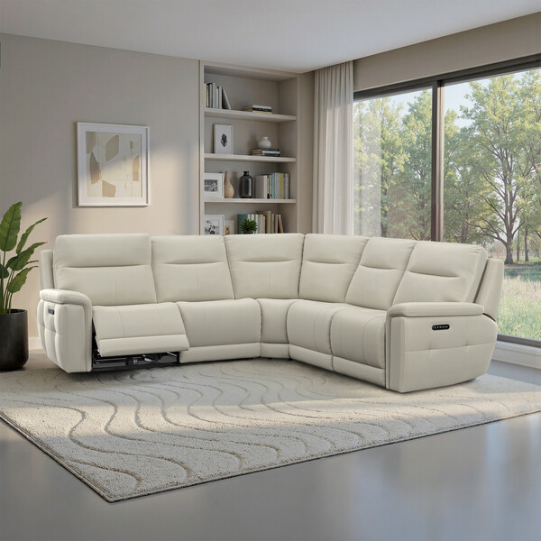 Bone China Leather Sofas - Large Corner Recliner with Power Headrests - Dalton Range - Oak Furnitureland