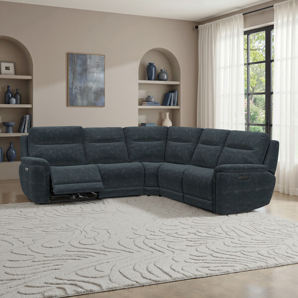 Dexter Shadow Fabric Sofas - Large Corner Recliner with Power Headrests - Dalton Range - Oak Furnitureland