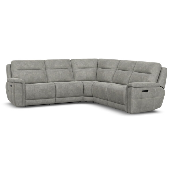 Dexter Stone Fabric Sofas - Large Corner Recliner with Power Headrests - Dalton Range - Oak Furnitureland