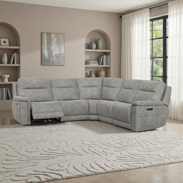 Dexter Stone Fabric Sofas - Large Corner Recliner with Power Headrests - Dalton Range - Oak Furnitureland