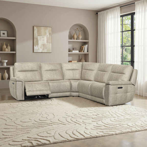 Marble Cream Fabric Sofas - Large Corner Recliner with Power Headrests - Dalton Range - Oak Furnitureland