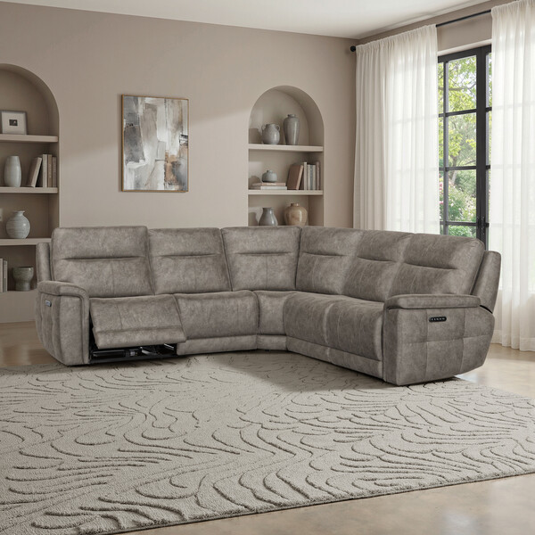 Marble Mink Fabric Sofas - Large Corner Recliner with Power Headrests - Dalton Range - Oak Furnitureland