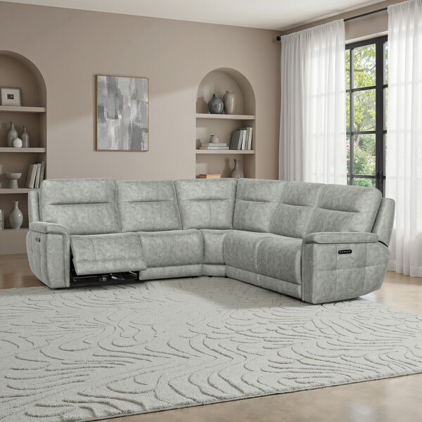 Marble Silver Fabric Sofas - Large Corner Recliner with Power Headrests - Dalton Range - Oak Furnitureland