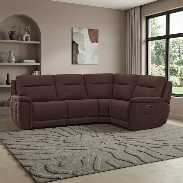 Chestnut Leather Sofas - Corner Electric Recliner Left Hand  - Dalton Range - Oak Furnitureland