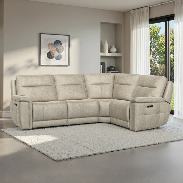 Marble Cream Fabric Sofas - Corner Electric Recliner Left Hand  - Dalton Range - Oak Furnitureland