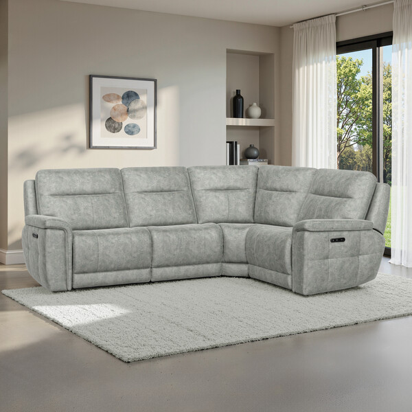 Marble Silver Fabric Sofas - Corner Electric Recliner Left Hand  - Dalton Range - Oak Furnitureland