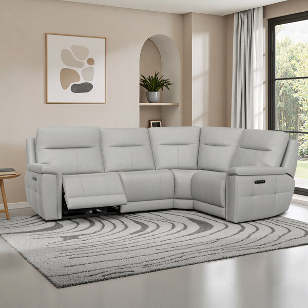 Bella Lead Grey Fabric Sofas - Left Hand Corner Recliner with Power Headrests - Dalton Range - Oak Furnitureland
