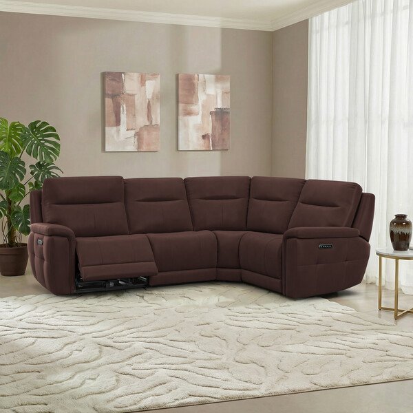 Chestnut Leather Sofas - Left Hand Corner Recliner with Power Headrests - Dalton Range - Oak Furnitureland