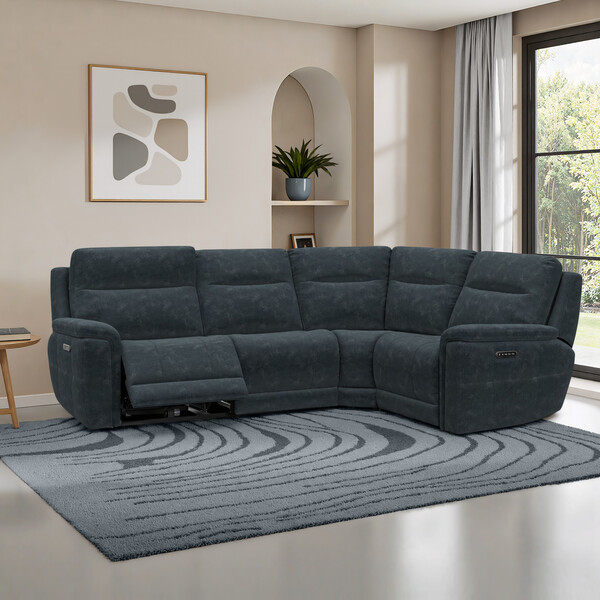 Dexter Shadow Fabric Sofas - Left Hand Corner Recliner with Power Headrests - Dalton Range - Oak Furnitureland