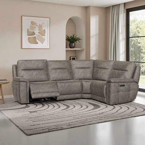 Marble Mink Fabric Sofas - Left Hand Corner Recliner with Power Headrests - Dalton Range - Oak Furnitureland