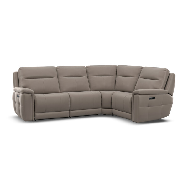 Oyster Leather Sofas - Left Hand Corner Recliner with Power Headrests - Dalton Range - Oak Furnitureland