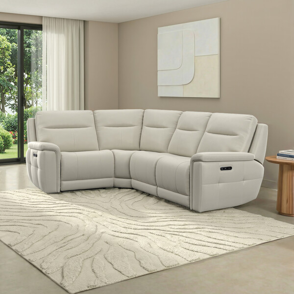 Bone China Leather Sofas - Corner Electric Recliner Right Hand  - Dalton Range - Oak Furnitureland