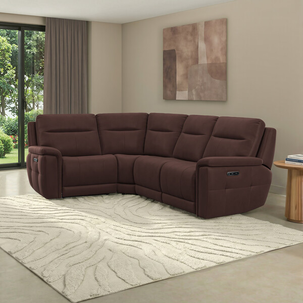 Chestnut Leather Sofas - Corner Electric Recliner Right Hand  - Dalton Range - Oak Furnitureland