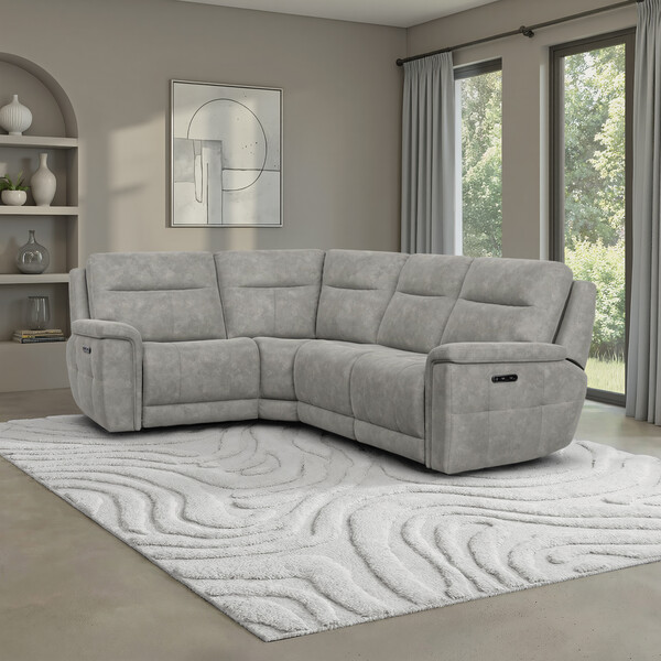 Dexter Stone Fabric Sofas - Corner Electric Recliner Right Hand  - Dalton Range - Oak Furnitureland