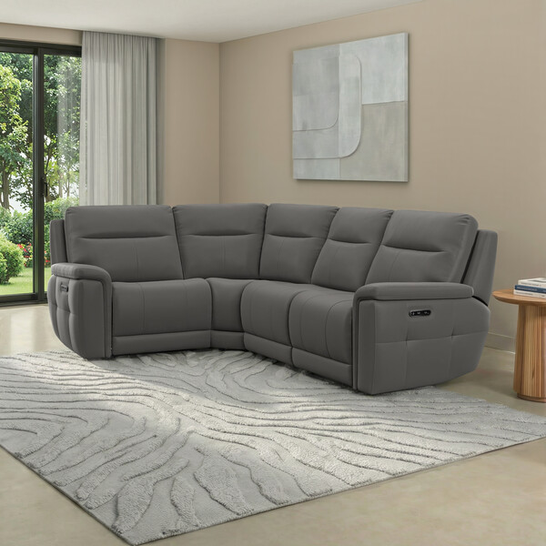 Elephant Grey Leather Sofas - Corner Electric Recliner Right Hand  - Dalton Range - Oak Furnitureland