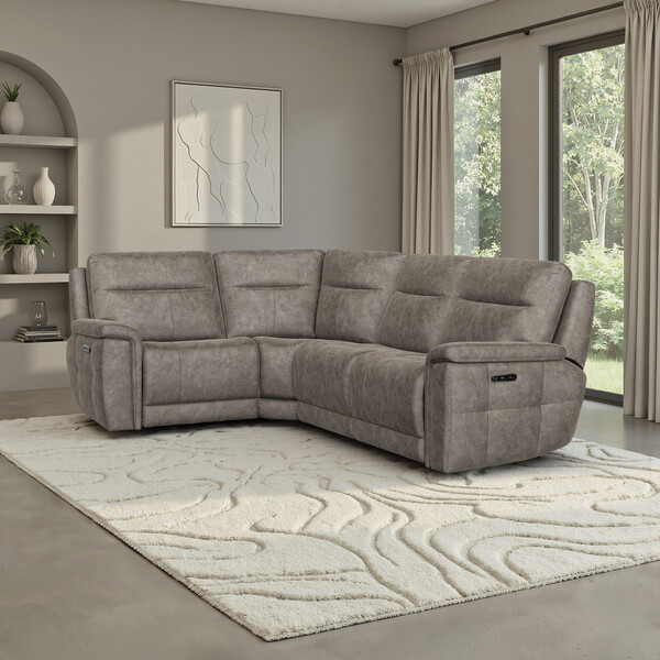 Marble Mink Fabric Sofas - Corner Electric Recliner Right Hand  - Dalton Range - Oak Furnitureland