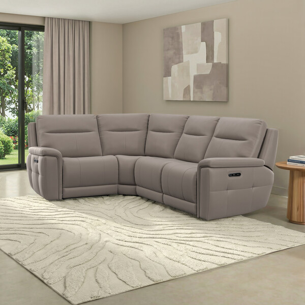 Oyster Leather Sofas - Corner Electric Recliner Right Hand  - Dalton Range - Oak Furnitureland