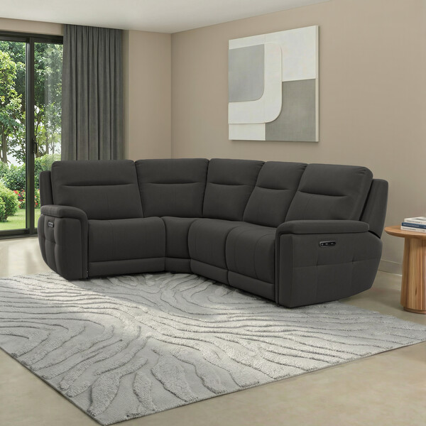 Storm Leather Sofas - Corner Electric Recliner Right Hand  - Dalton Range - Oak Furnitureland