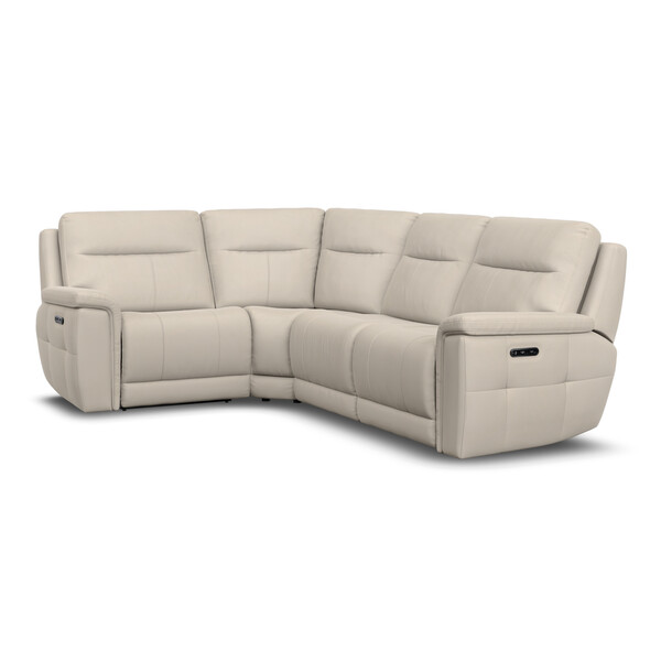 Bella Barley White Fabric Sofas - Right Hand Corner Recliner with Power Headrests - Dalton Range - Oak Furnitureland