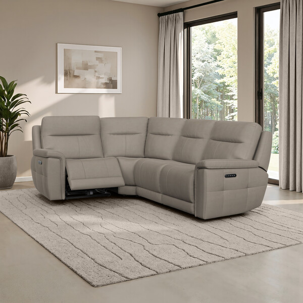 Bella Latte Fabric Sofas - Right Hand Corner Recliner with Power Headrests - Dalton Range - Oak Furnitureland