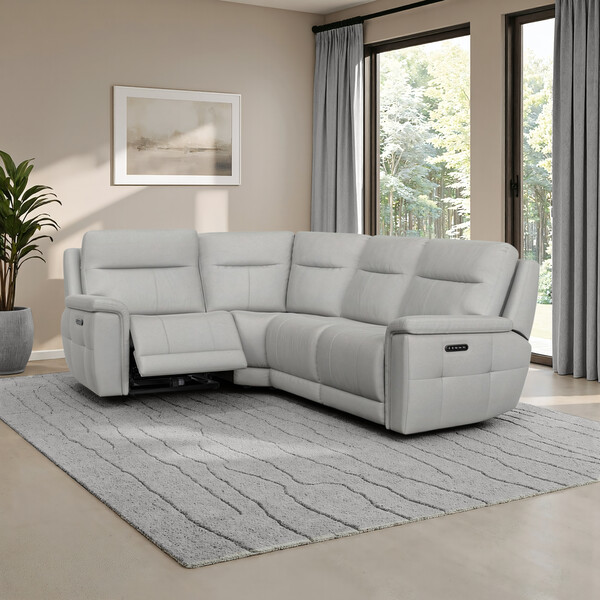 Bella Lead Grey Fabric Sofas - Right Hand Corner Recliner with Power Headrests - Dalton Range - Oak Furnitureland