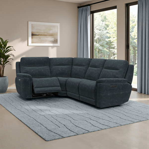 Dexter Shadow Fabric Sofas - Right Hand Corner Recliner with Power Headrests - Dalton Range - Oak Furnitureland