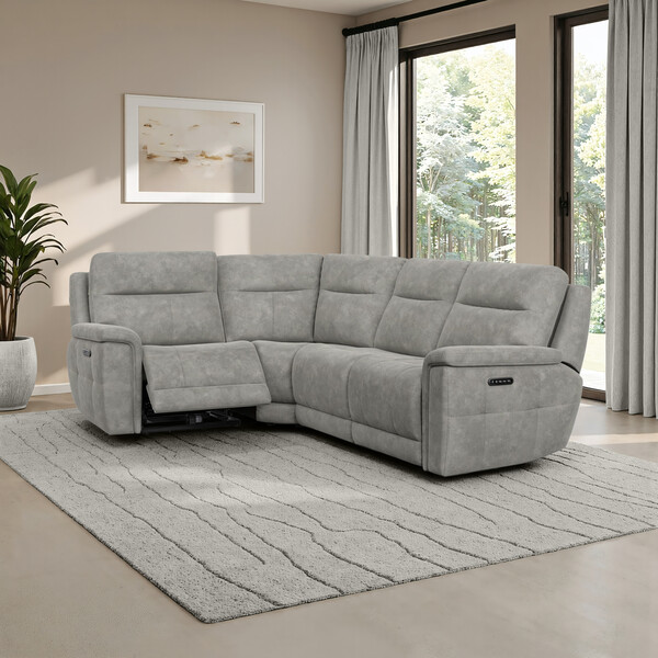 Dexter Stone Fabric Sofas - Right Hand Corner Recliner with Power Headrests - Dalton Range - Oak Furnitureland