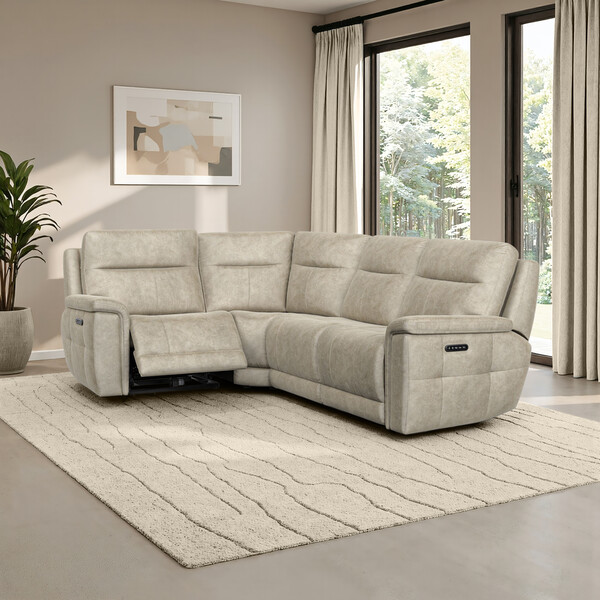 Marble Cream Fabric Sofas - Right Hand Corner Recliner with Power Headrests - Dalton Range - Oak Furnitureland