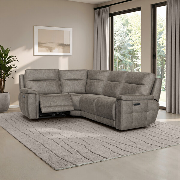 Marble Mink Fabric Sofas - Right Hand Corner Recliner with Power Headrests - Dalton Range - Oak Furnitureland