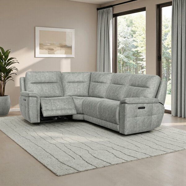 Marble Silver Fabric Sofas - Right Hand Corner Recliner with Power Headrests - Dalton Range - Oak Furnitureland