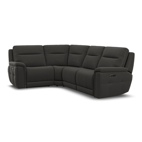 Storm Leather Sofas - Right Hand Corner Recliner with Power Headrests - Dalton Range - Oak Furnitureland