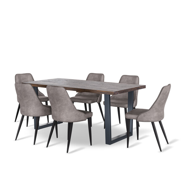 Detroit Solid Hardwood and Metal 8 Seater Dining Table with 6 Aria Chairs - Oak Furnitureland
